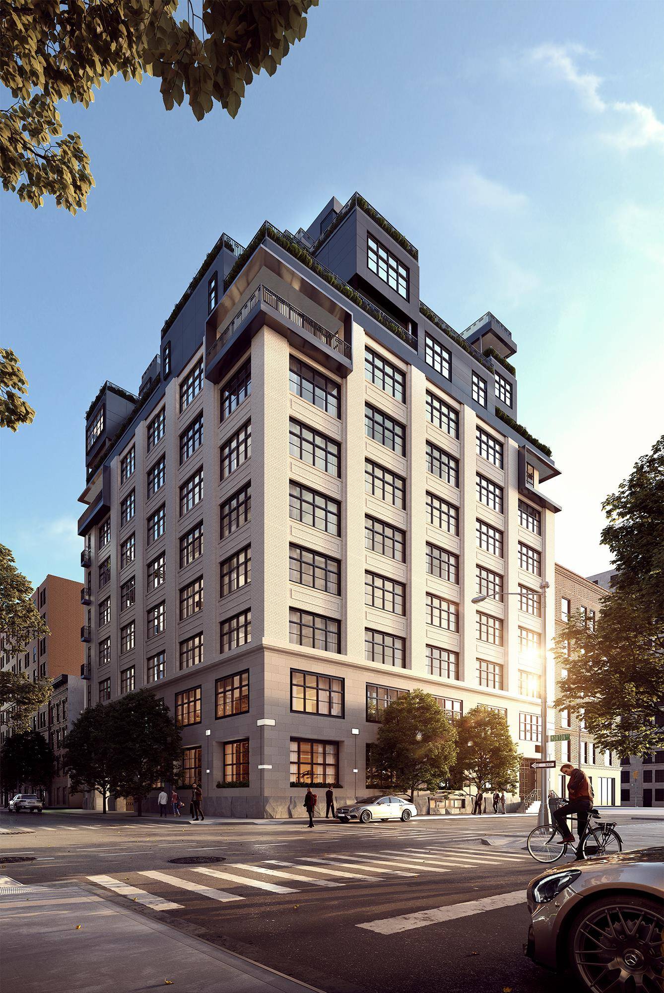 Situated on the 11th and 12th floors, this half floor duplex Penthouse residence boasts views of the Hudson River, Statue of Liberty and the Downtown skyline.