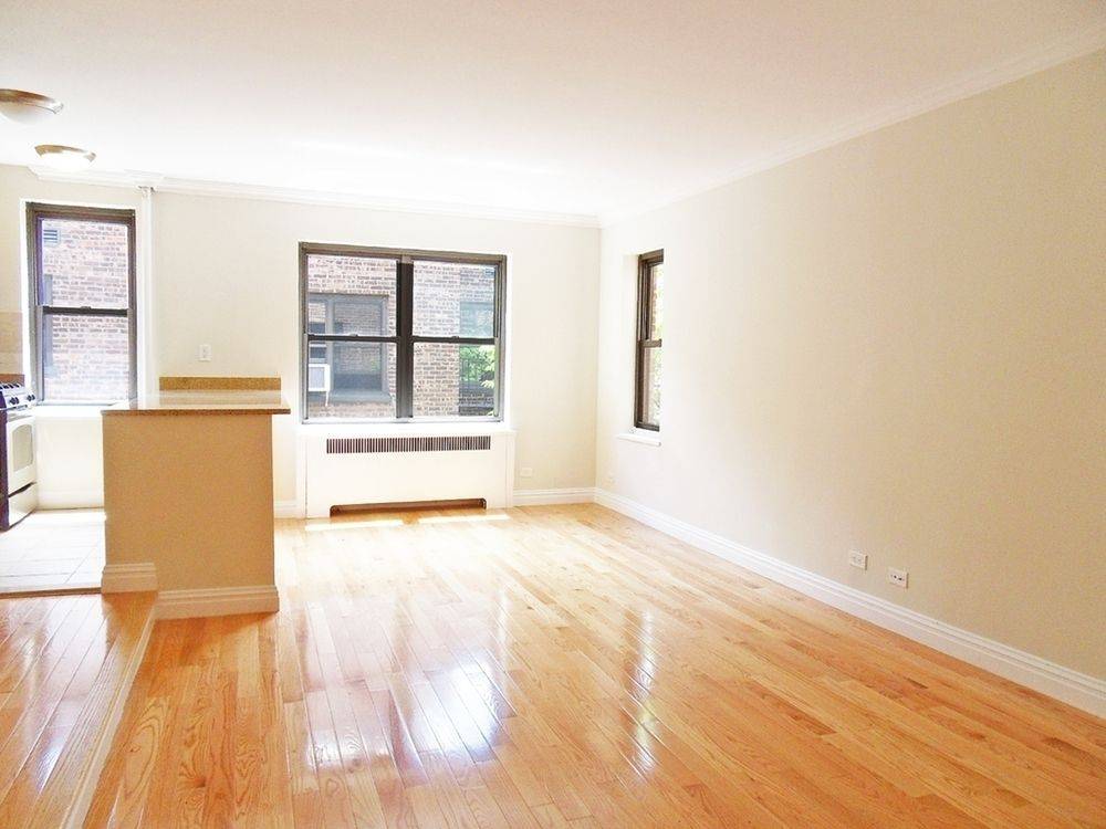 NO FEE! BEAUTIFUL AND SUNNY STUDIO FEATURING GREAT KITCHEN WITH BREAKFAST BAR, RAISED DINING AREA AND COMFORTABLE LAYOUT.