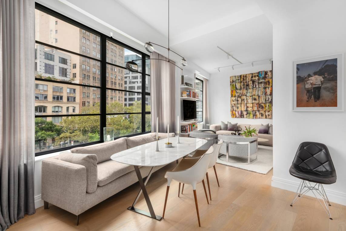 Introducing residence 4D at 10 Sullivan, a 982 square foot one bedroom, one and a half bath home exquisitely designed by Sophie Harvey.