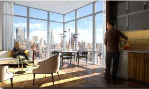 SPECTACULAR VIEWS FROM THIS 2 BED IN A LUXURIOUS BUILDING IN HELLS KITCHEN - NO FEE