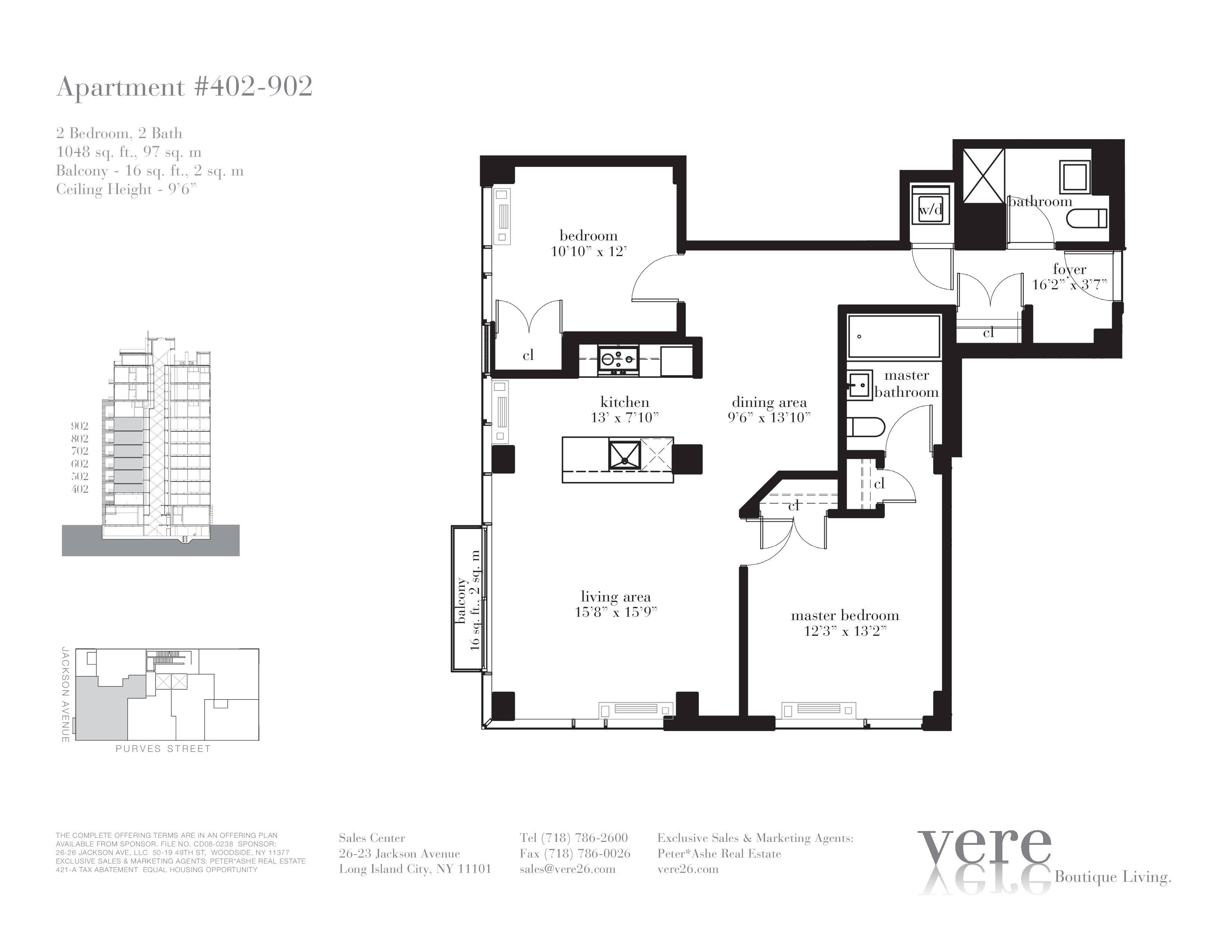 9th floor , Corner 2 bed / 2 bath @ Vere Condo 