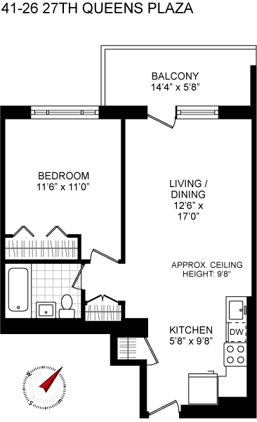Queens Plaza Condo - 1bed+balcony 