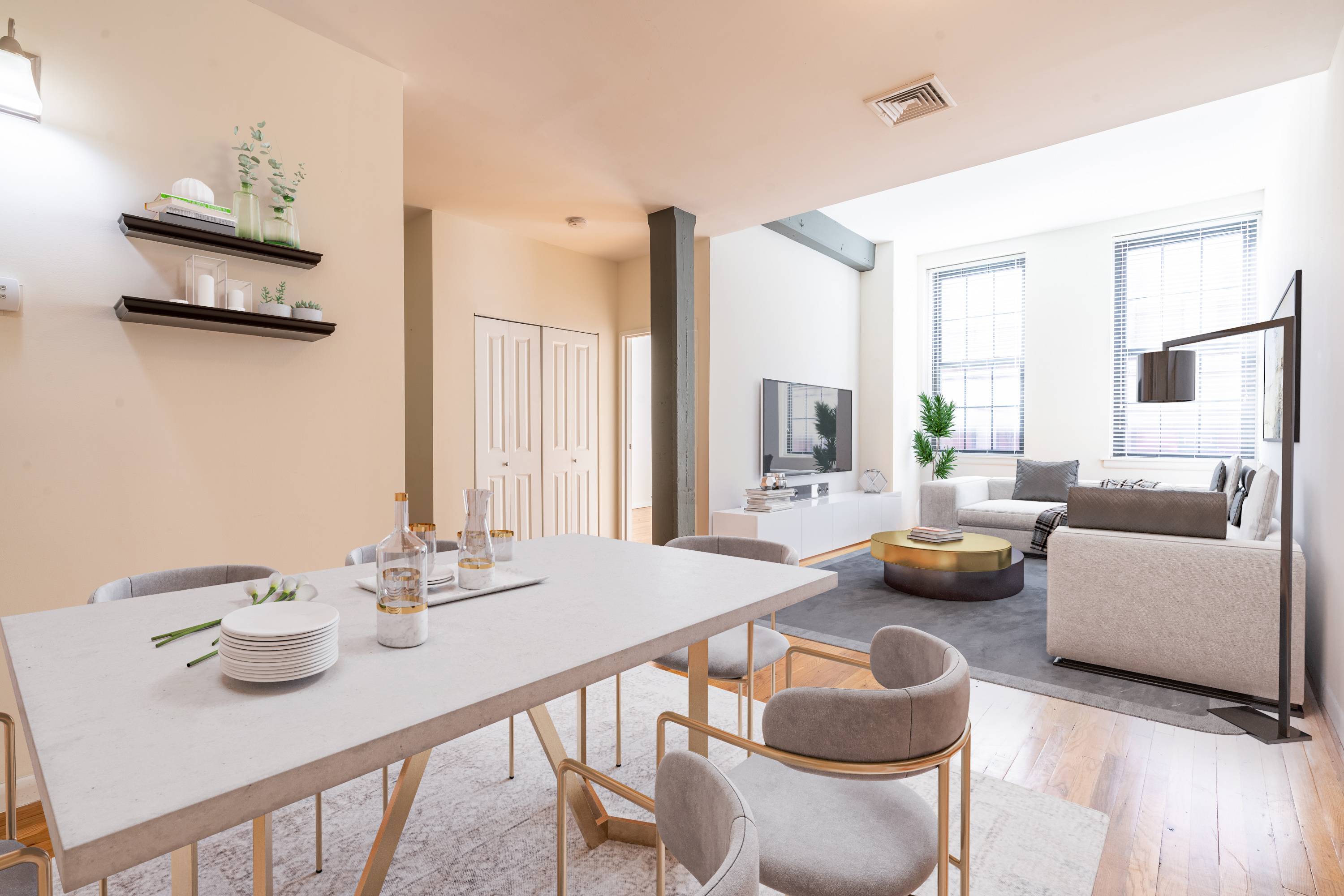 Beautiful Open 1BR Apartment for Rent at the Grand Adams!  Laundry In Unit and Laundry Room On Site!  2 Outdoor Courtyards!  Beautiful location in Downtown Hoboken!  $1000 Security, No Fees!