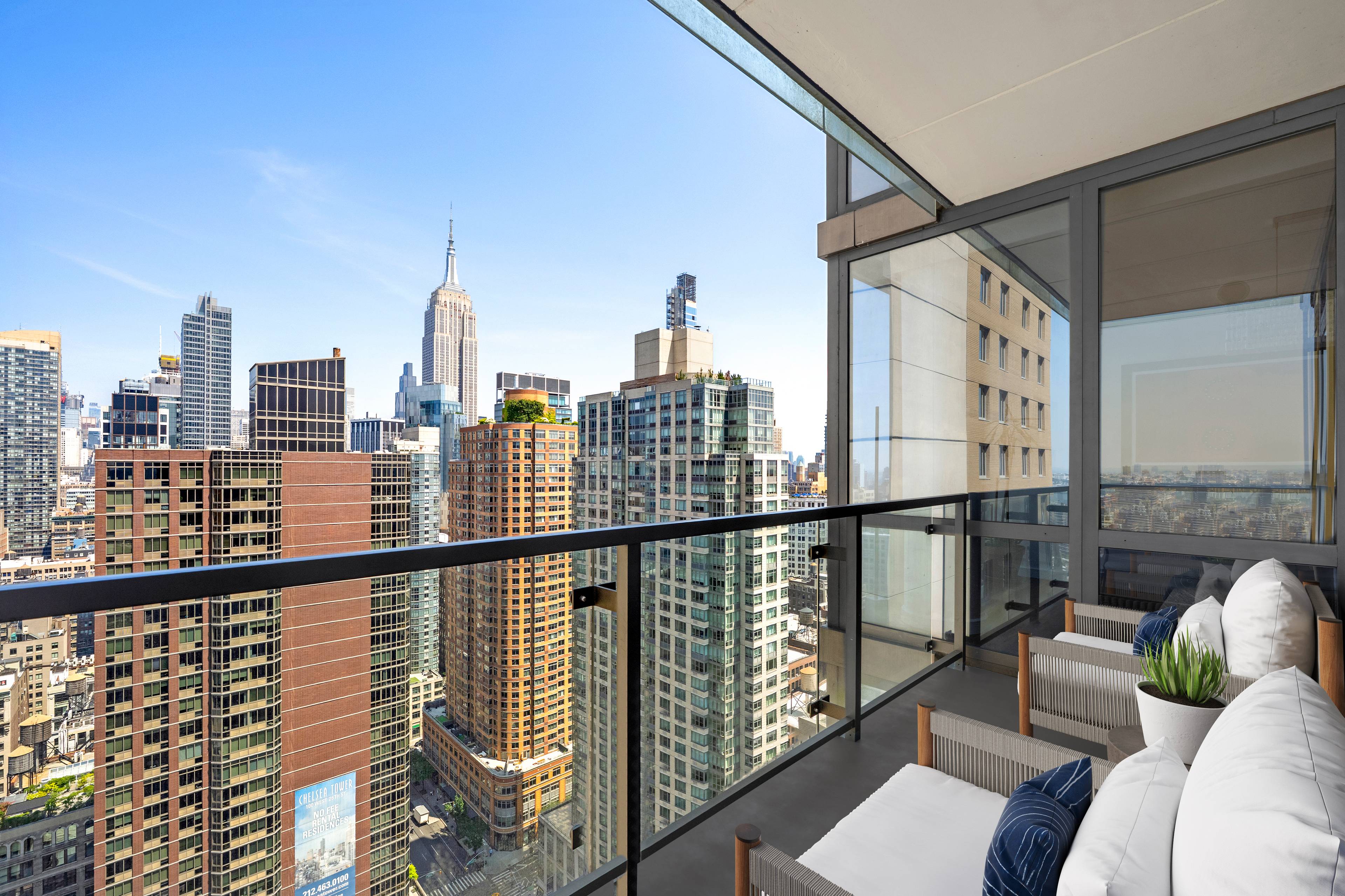 Soaring Chelsea Stratus Corner Condo – Balcony with Empire State Views