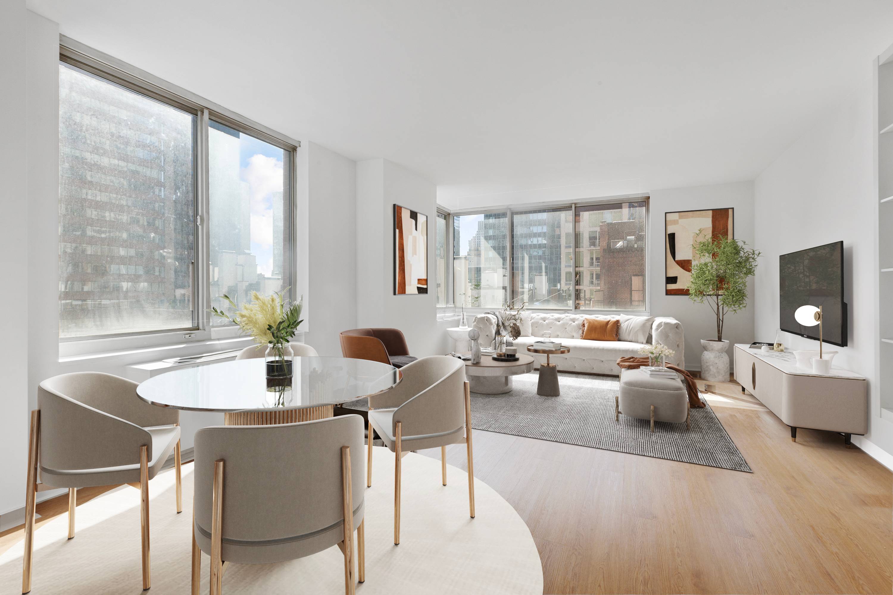 **145 E.48 St**Renovated ** Corner 1 Bed, 1,5 bath corner unit with amazing views in Midtown East full service building**