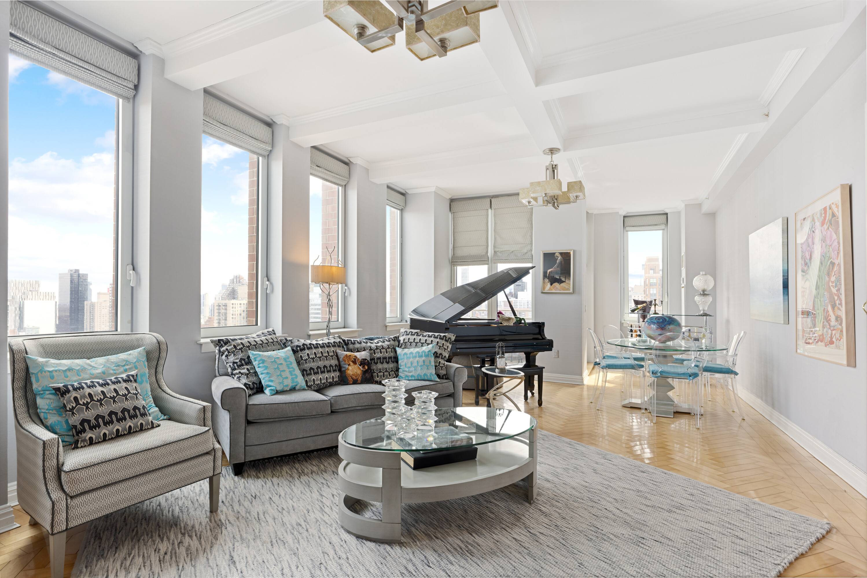 High floor Sun drenched corner 3 bed room, 2.5 bath unit with Southern, Eastern and Western Exposures with beautiful wide open views