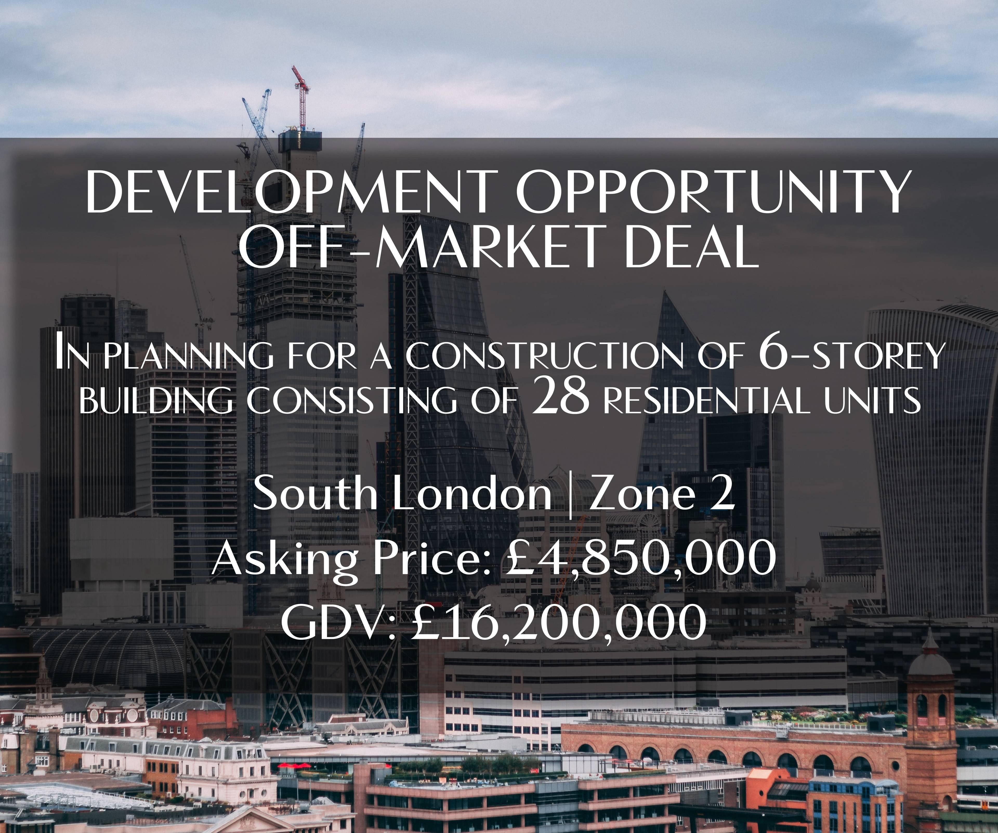 Development site. This design-led scheme will be comprised of 28 new homes with total GIA 23,448 sqft. Located in sough after South London neighborhood, travel zone 2.