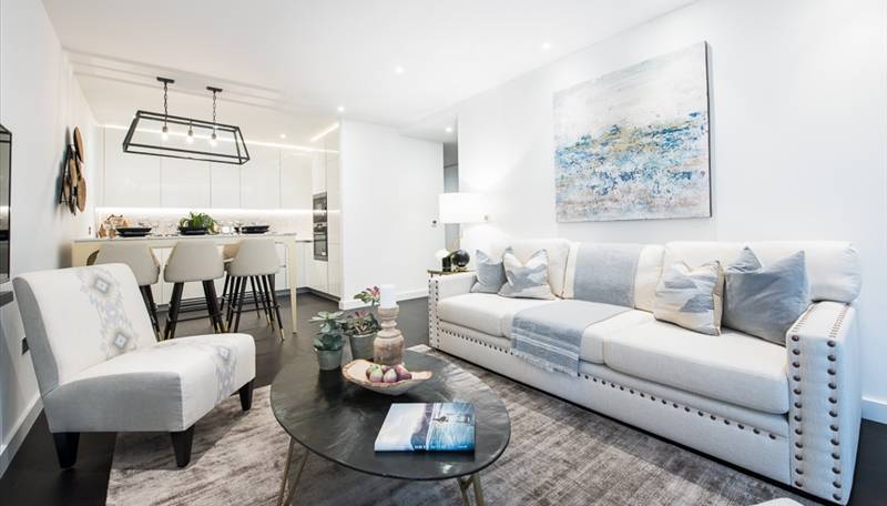 An impressive Nine Elms interior designed 902 Sq Ft two-bedroom, two-bathroom apartment located in Thornes House forming part of The Residence Collection in Nine Elms on London’s iconic South Bank.