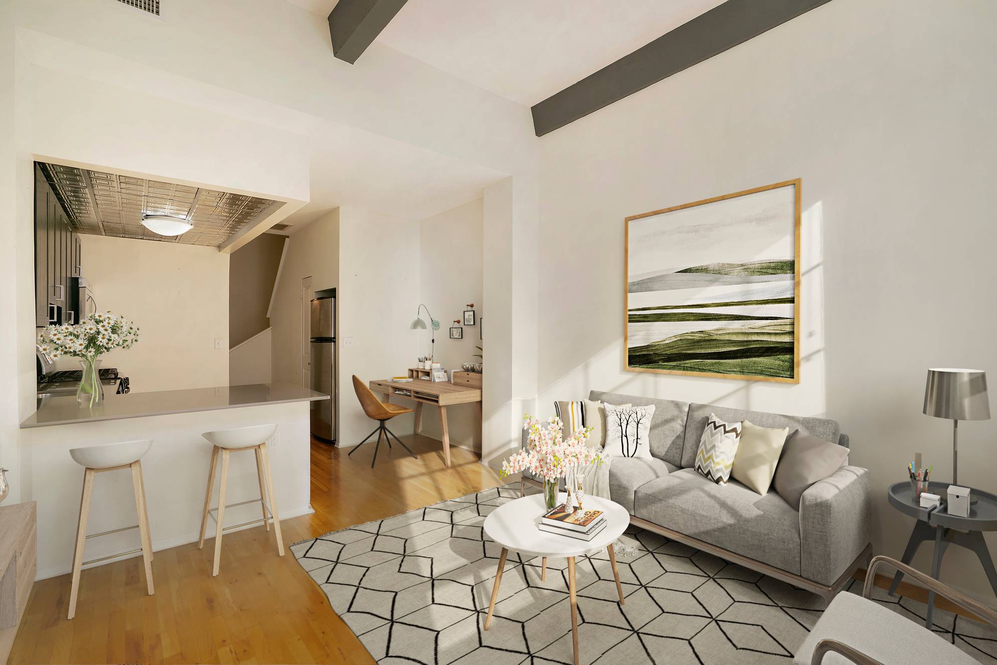 Beautiful Open and Spacious 2 Bedroom 1.5 Bathroom located at the Grand Adams in Downtown Hoboken! King Size Bedrooms! Elevator Building! Laundry In Unit!
