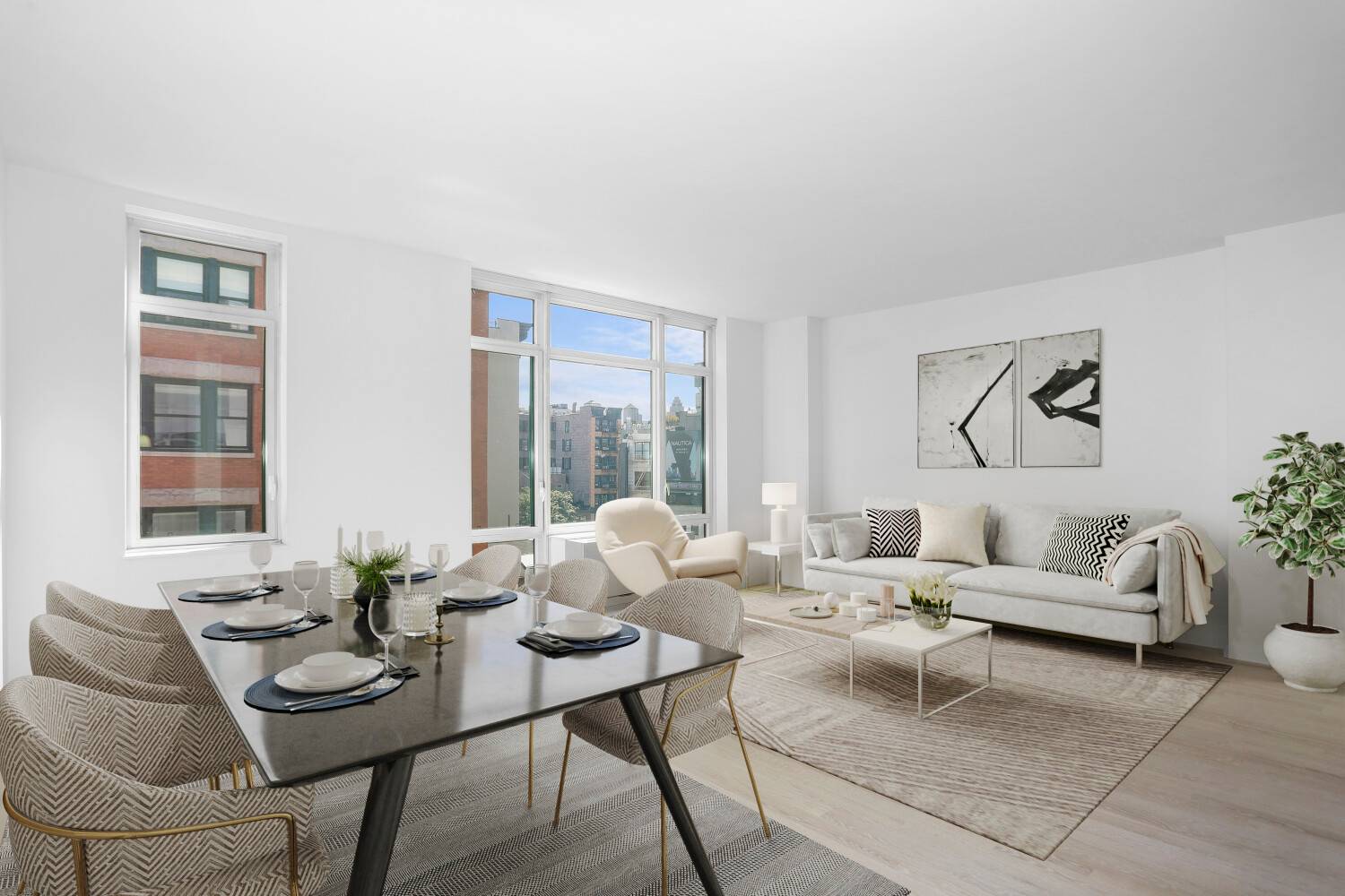 No Fee, Soho Floor-to-Ceiling Windows 1 Bed / 1.5 Bath in Concierge Building, W/D in unit