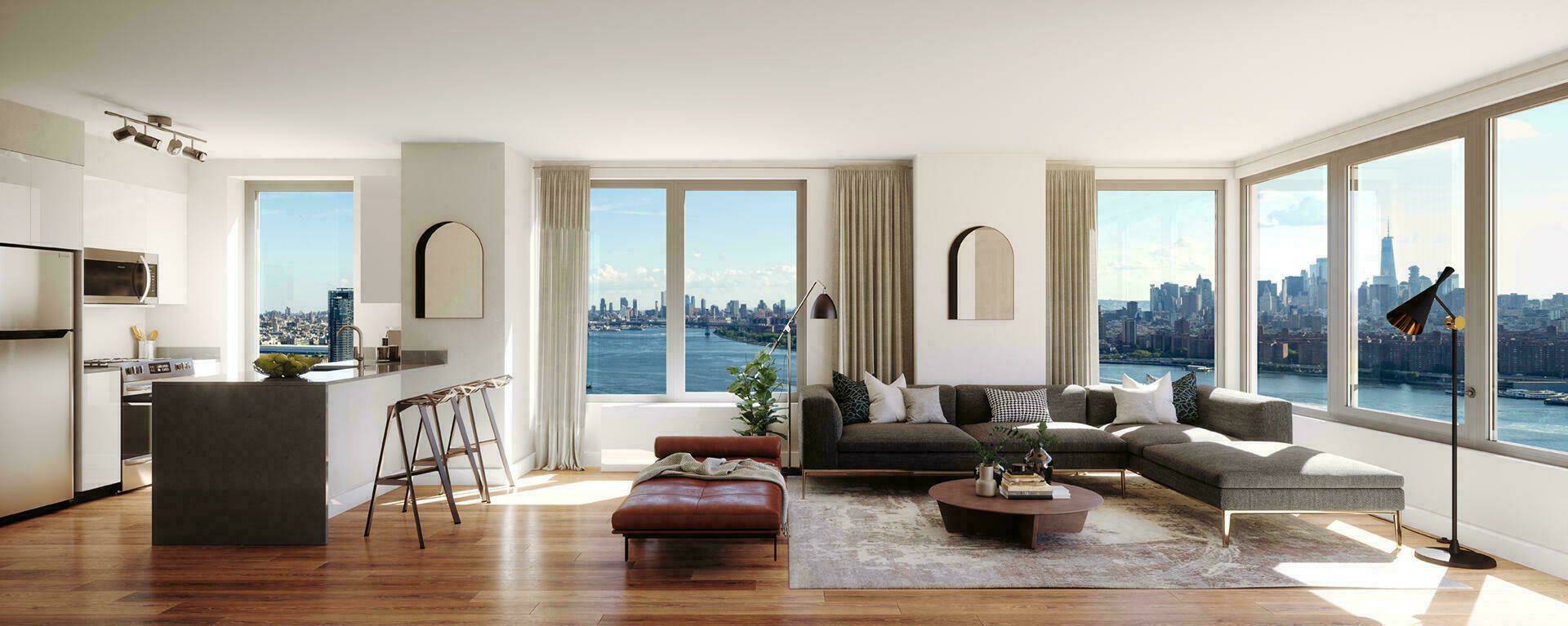 *No fee*, 2 bed/ 1 bath apartment w/ river and skyline views