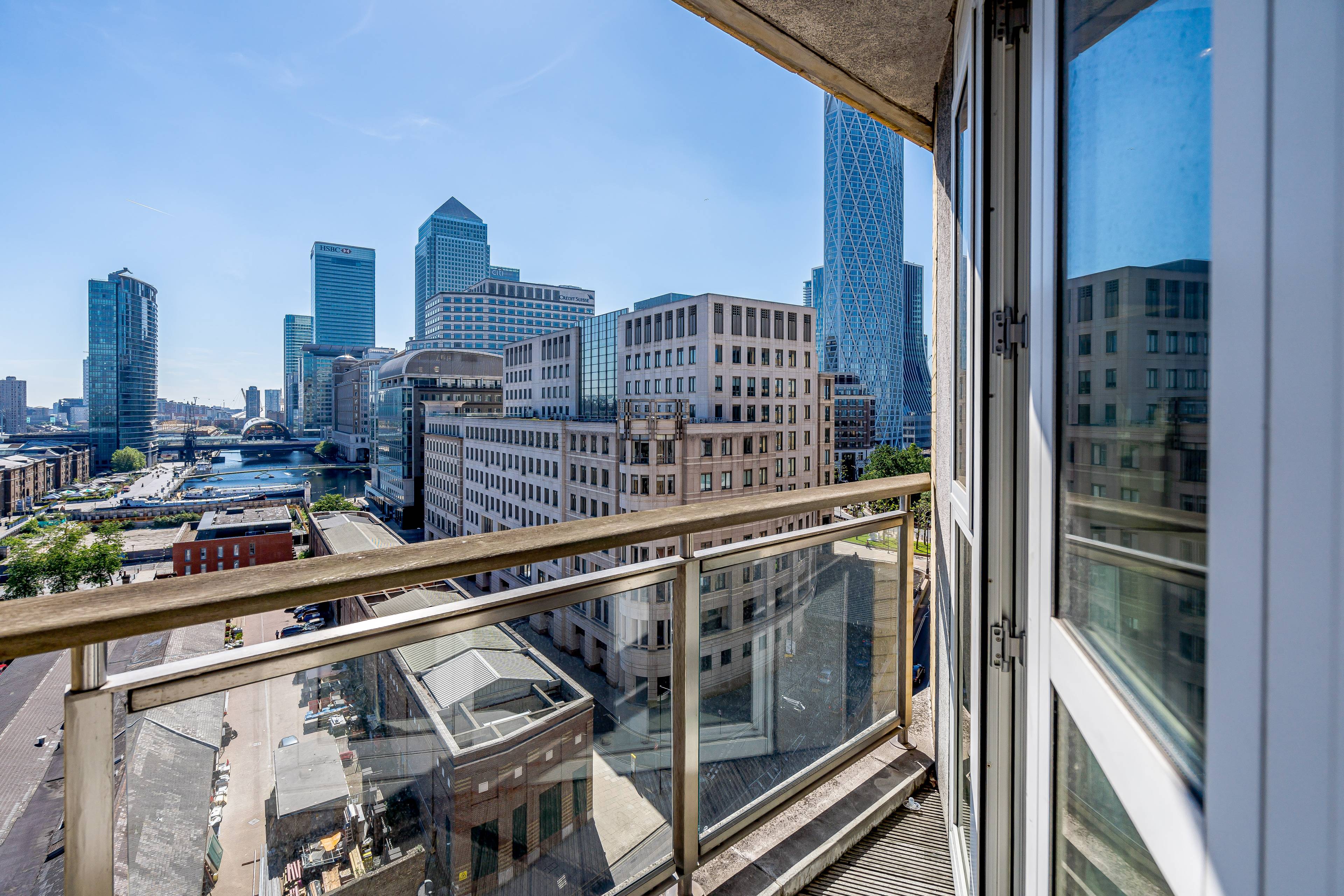 Luxurious interior designed two-bedroom, two bathroom 1069sqft, apartment on the eighth floor of this waterfront estate, Canary Wharf district.