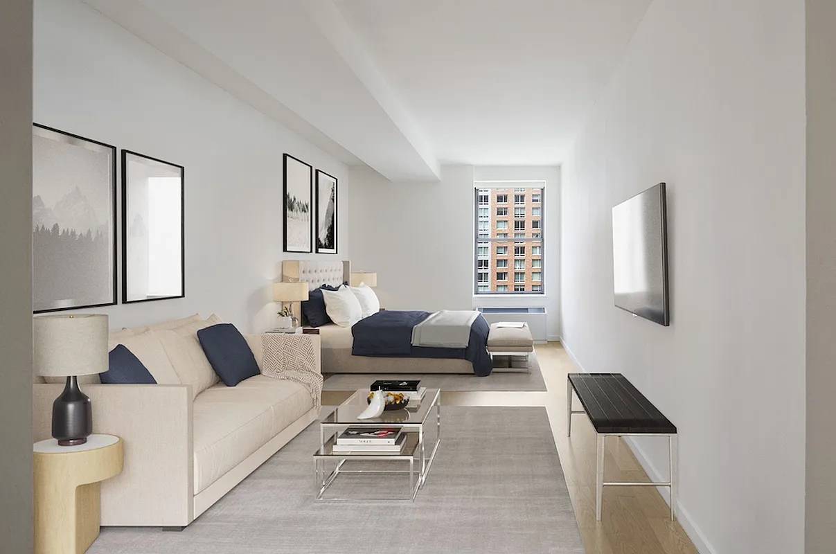 No Fee, FiDi Studio with Alcove Home Office in Amenity Filled Luxury Building, Water Views