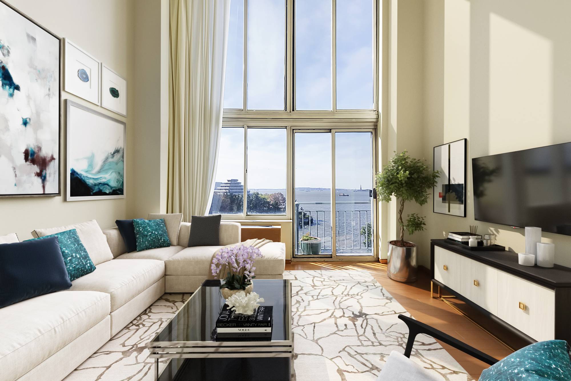Duplex with Double Height Ceiling and Stunning Views of the Statue of Liberty
