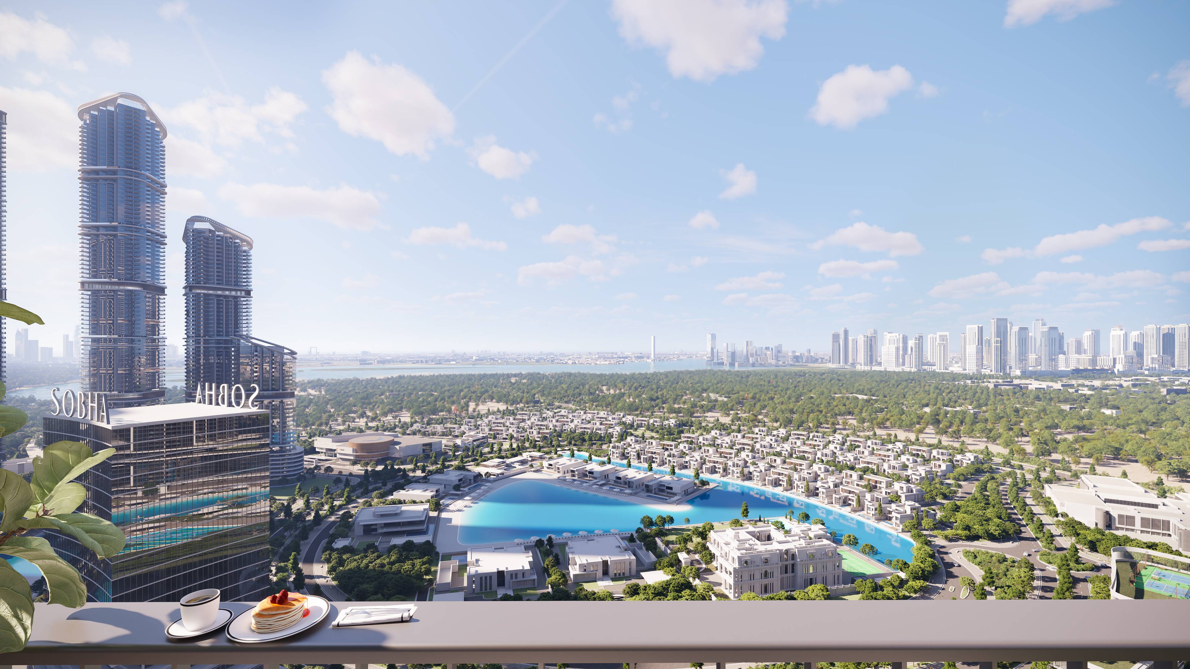 Chic 1BR Waterfront Retreat with Lagoon and Nad Al Sheba Community Views at Riverside Crescent, Sobha Hartland II