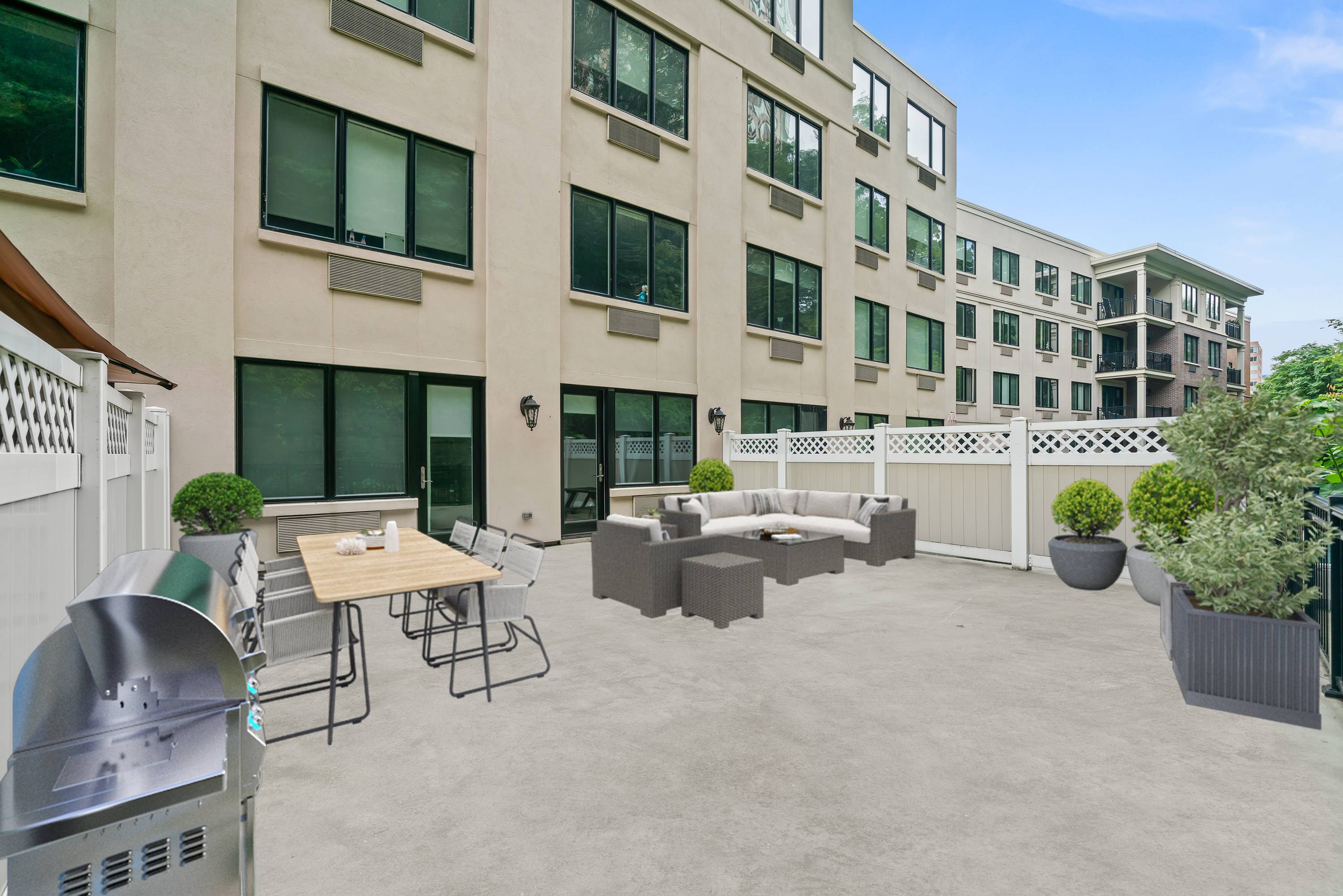 Residence #301 is a 1 Bedroom 1 Bath W/ HUGE outdoor terrace space apartment rental at Infinity in Edgewater NJ.  No Broker Fee