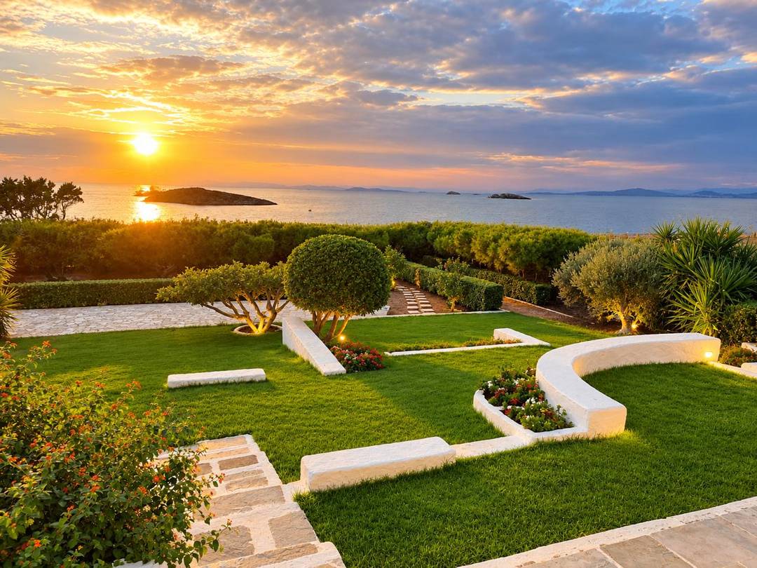 Villa Saronida 540 sqm with stunning Sea and Sunset views, with separate garden apt. and olive trees