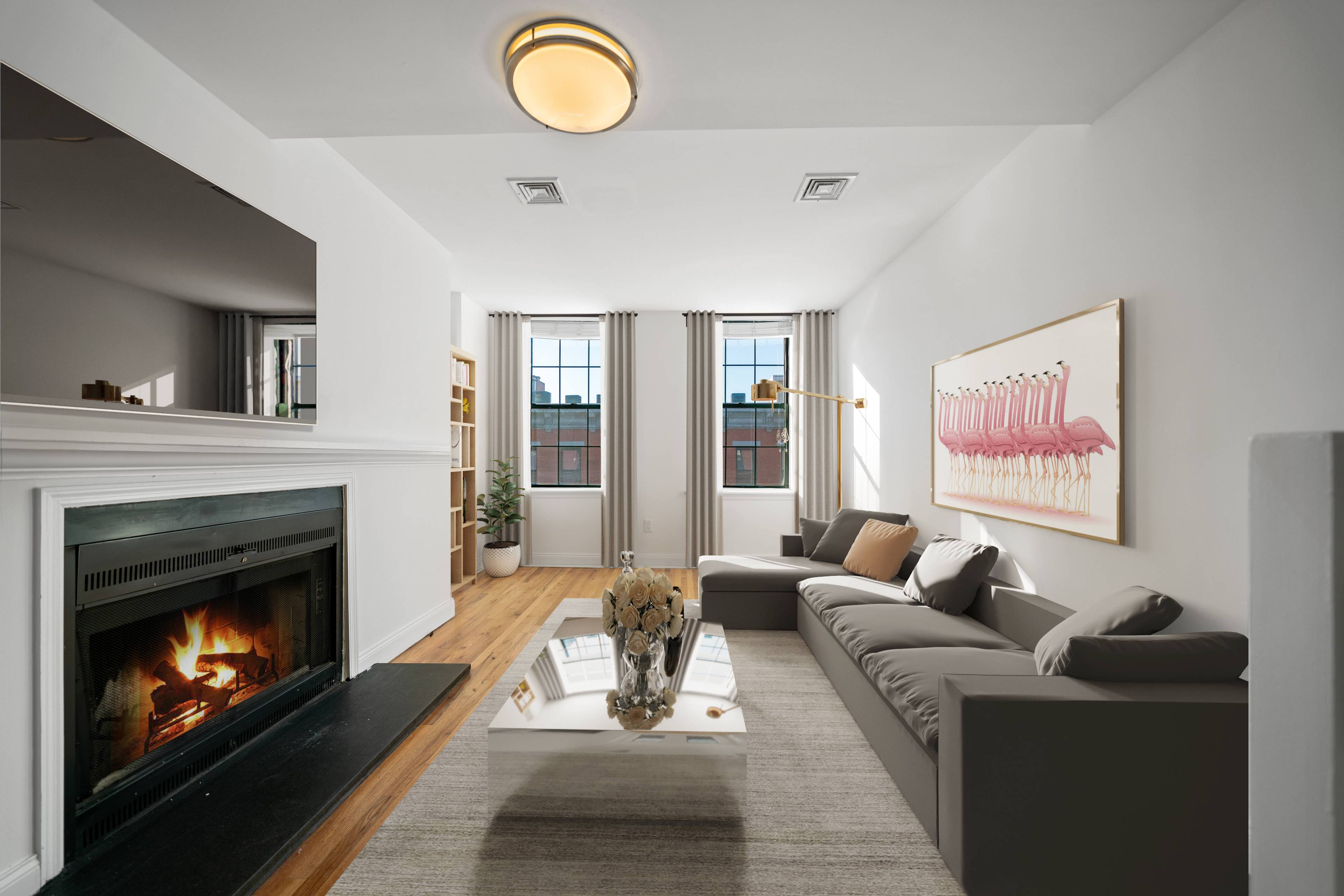 Beautiful Open 1BR 1.5BA Duplex Apartment with Private Outdoor Space and Wood Burning Fireplace for Rent at the Grand Adams!  Laundry In Unit and Laundry Room On Site!  2 Outdoor Courtyards!  Beautiful location in Downtown Hoboken!  $1000 Security, No Fee