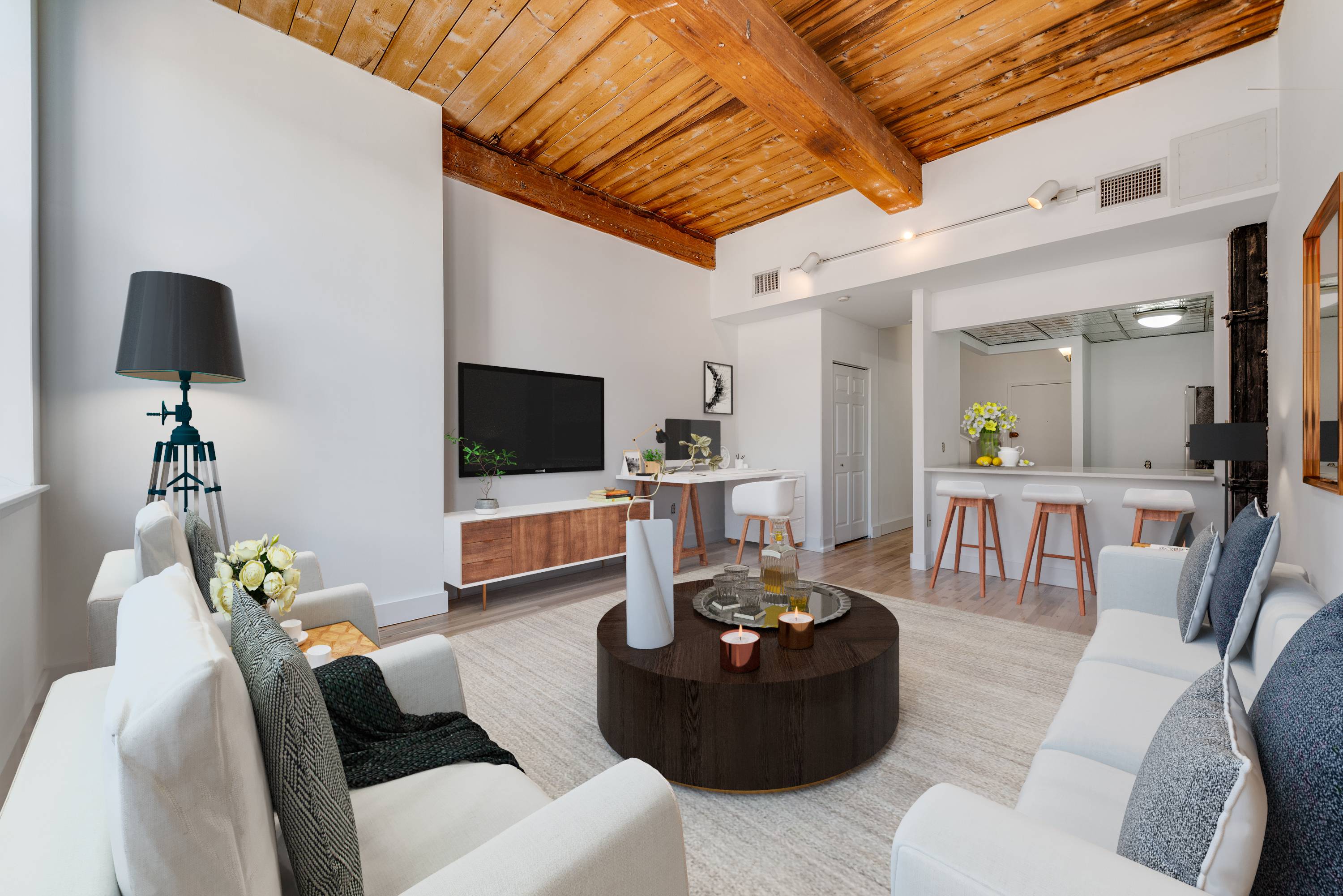 Beautiful Brand New Renovated 2BR, 1.5Ba Located at the Grand Adams in Hoboken, NJ!  Originally Wood Ceilings.  Elevator and On Site Management Building!  Laundry In Unit!