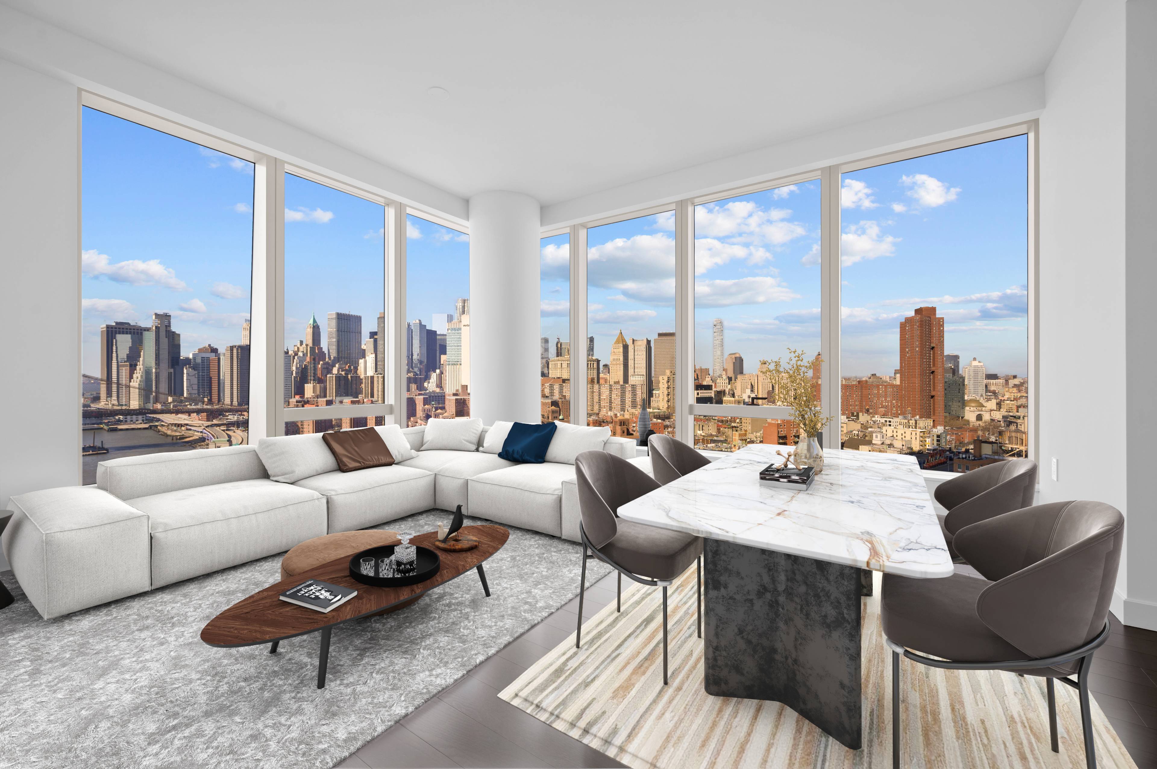 2Beds/2baths Luxury Corner Condo In New Premier Lower Manhattan Skyscraper With Unimpeded Bridge and Skyline Views
