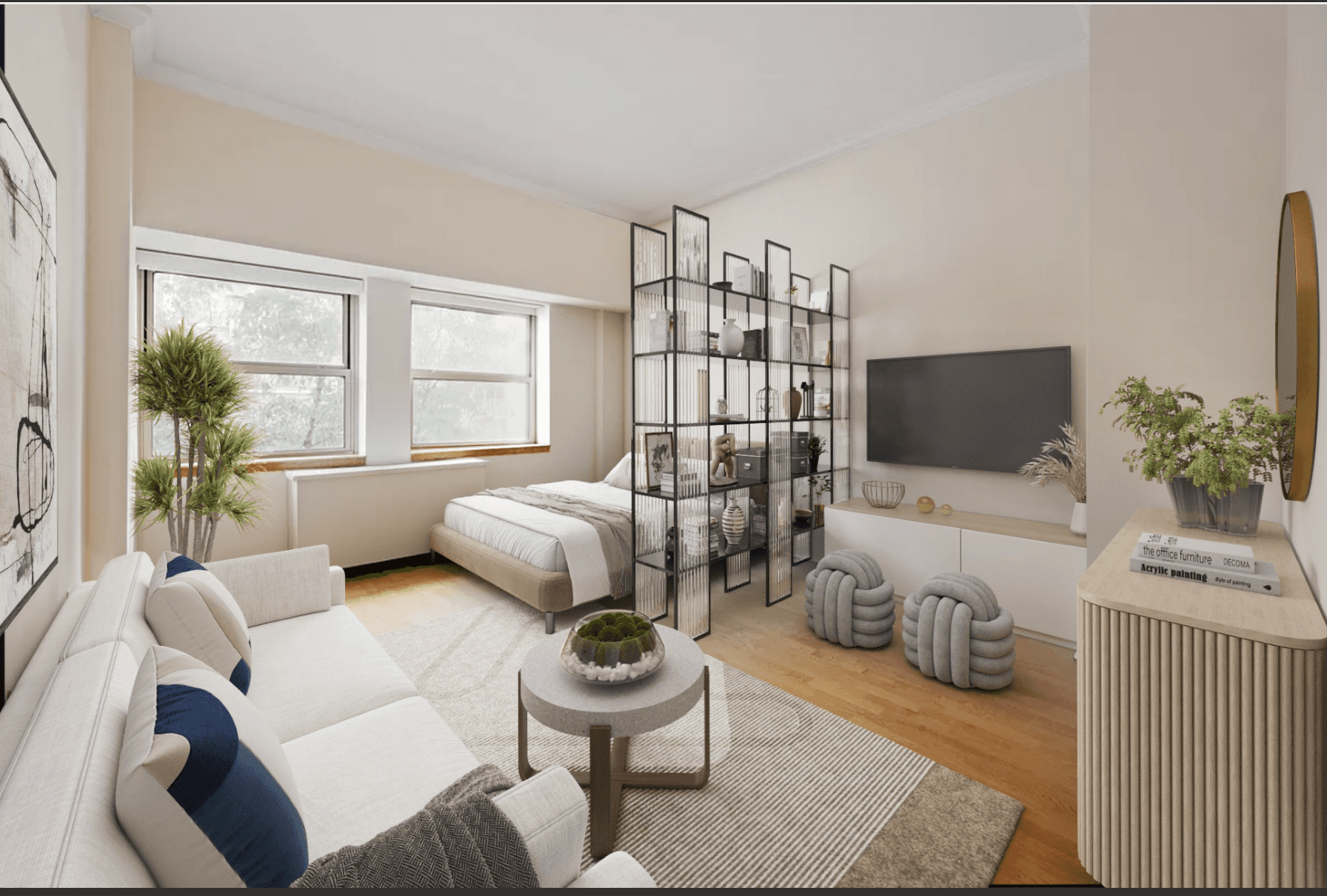 Bright, sunny, sleek and move in ready oversized studio condo in a white glove building with hotel-like amenities awaits you