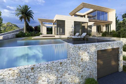 With panoramic views of the sea and the mountains, the villa is spread over 3 levels and comprises spacious and bright interiors.