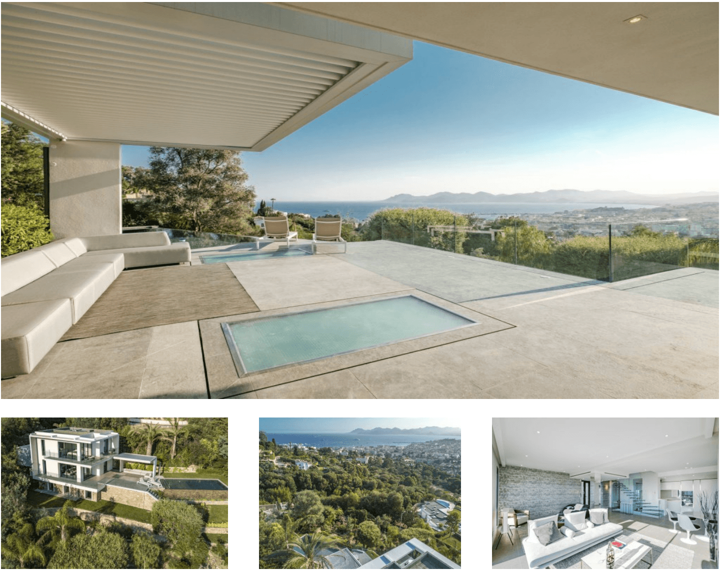 Modern villa with pool and panoramic sea view in Cannes .