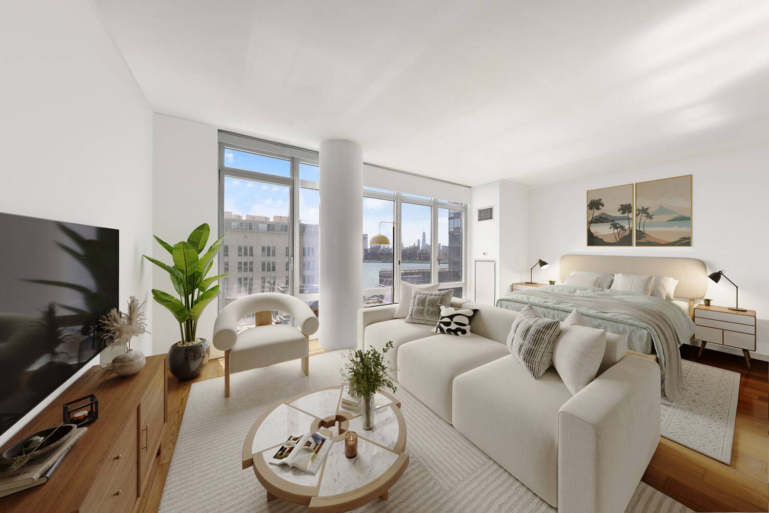 Wake up each morning to serene water views and a postcard perfect frame of the Williamsburg Bridge and East River plus the rare convenience of a private storage unit included ...
