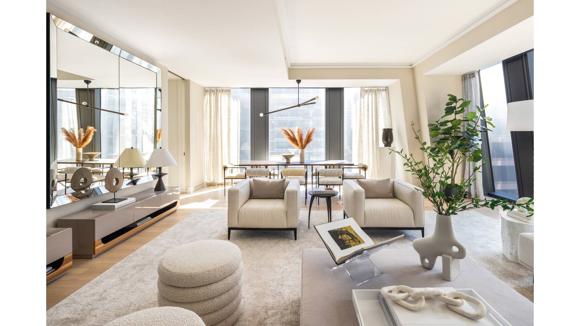 Balancing grand scale living with the intimate feeling of home, Residence 21D at 53 West 53 comprises 2, 610 square feet, offering two bedrooms, two and a half bathrooms, and ...