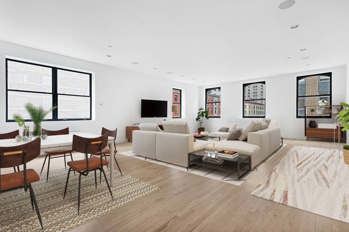 In the luxurious and stylish Keystone Condominium is this rarely available, spectacular, corner spacious 3 bedroom, 2 1 2 bathrooms loft situated on a lovely quiet street in Tribeca.