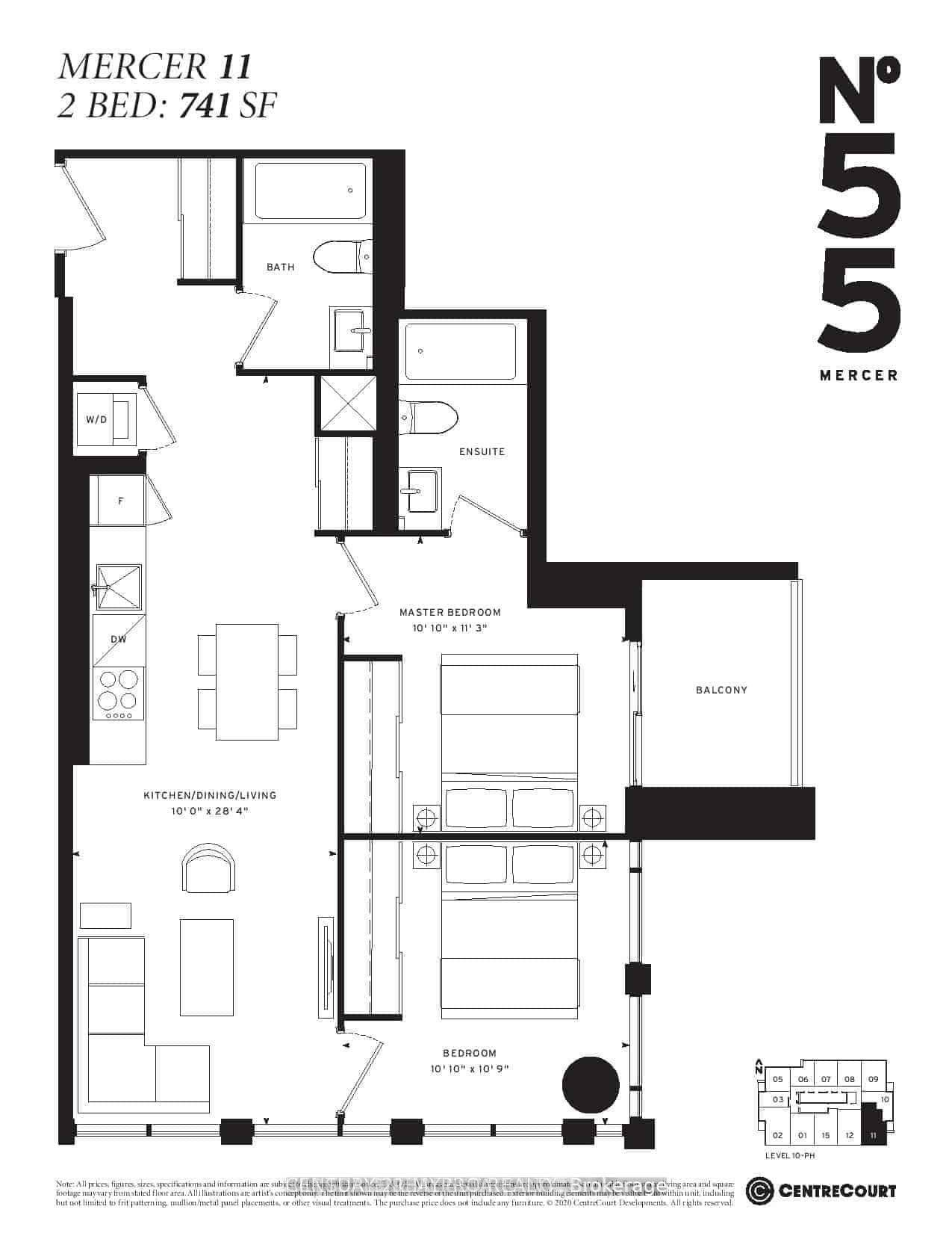 Step into the vibrant lifestyle of 55 Mercer Condo with this spectacular southeast 2 bedroom, 2 washroom corner unit.