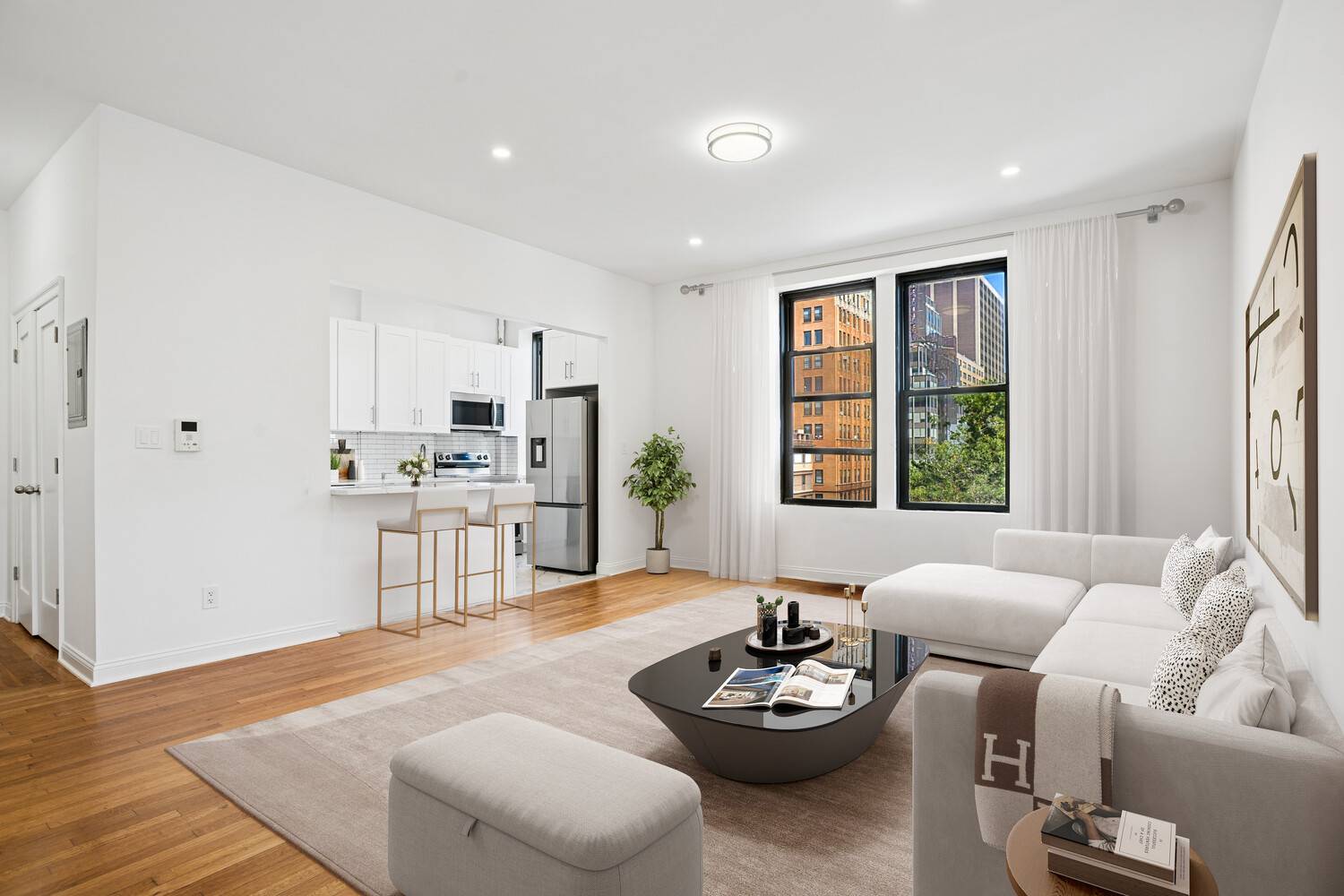 Residence 63 is a bright, oversized one bedroom, one bathroom apartment that resides on a quiet tree lined block in the heart of Brooklyn Heights.