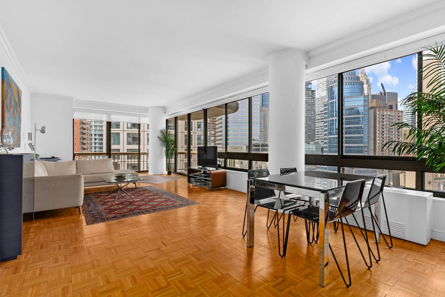 Perched high above the city, this elegant and oversized 1 Bed, 1.