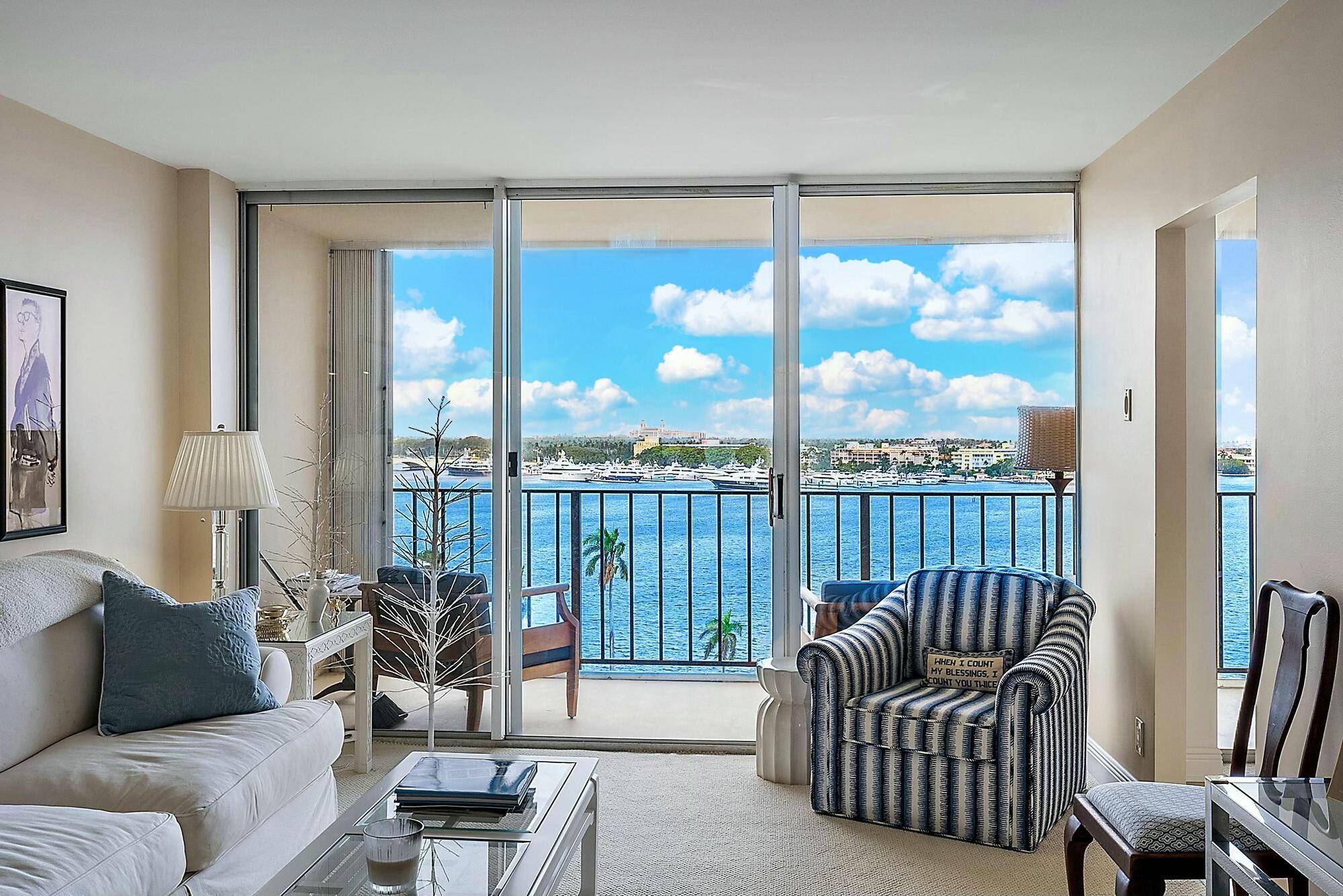 Spectacular direct water views of the Intracoastal, Ocean and Palm Beach Island.