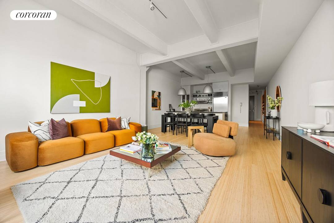 A refined, authentic DUMBO loft, this expansive 1, 200 SF studio with a thoughtfully designed home office lives seamlessly as a one bedroom, offering exceptional volume, flexibility, and quiet sophistication.
