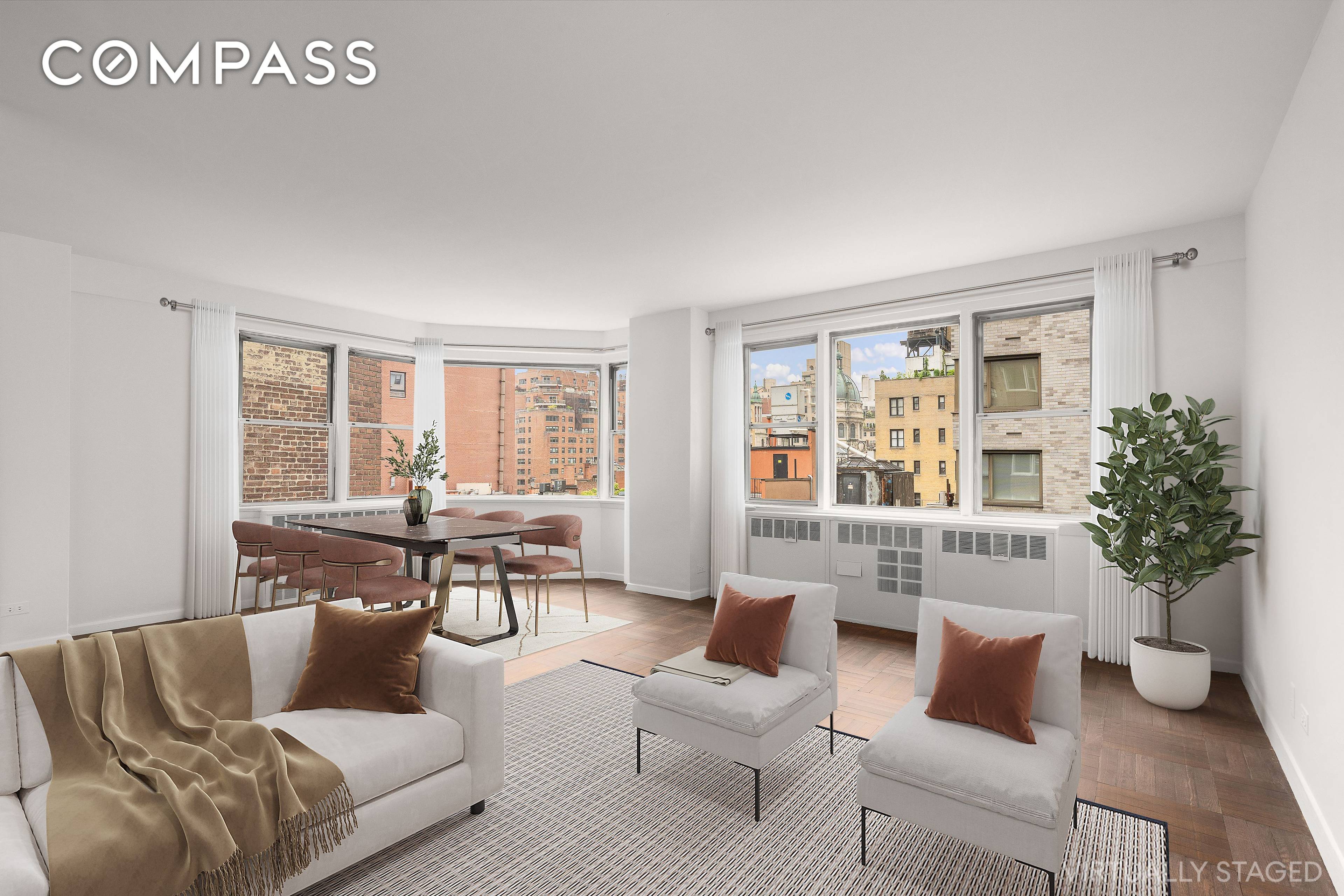 Spacious corner two bedroom, two bath residence with endless possibilities in a prime Lenox Hill location.