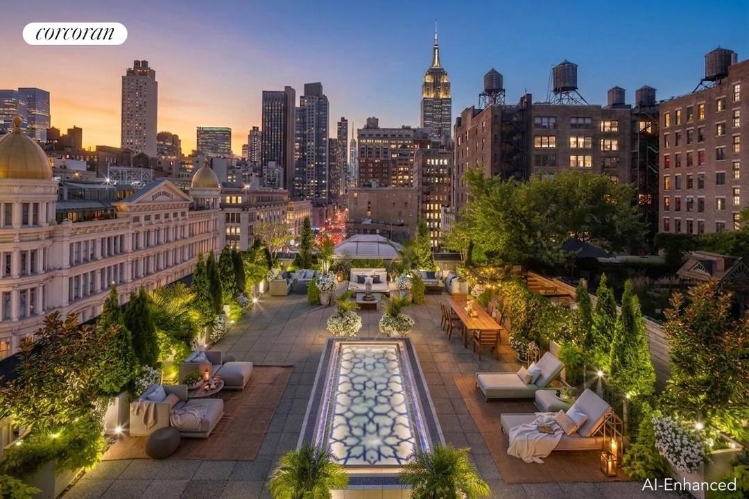 JARDIN D'EAU PENTHOUSE WITH ROOFTOP GARDEN OASIS Perched atop the Cammeyer Building with an enormous 3, 316 sf rooftop garden and reflecting pool that acts as a serene visual extension ...
