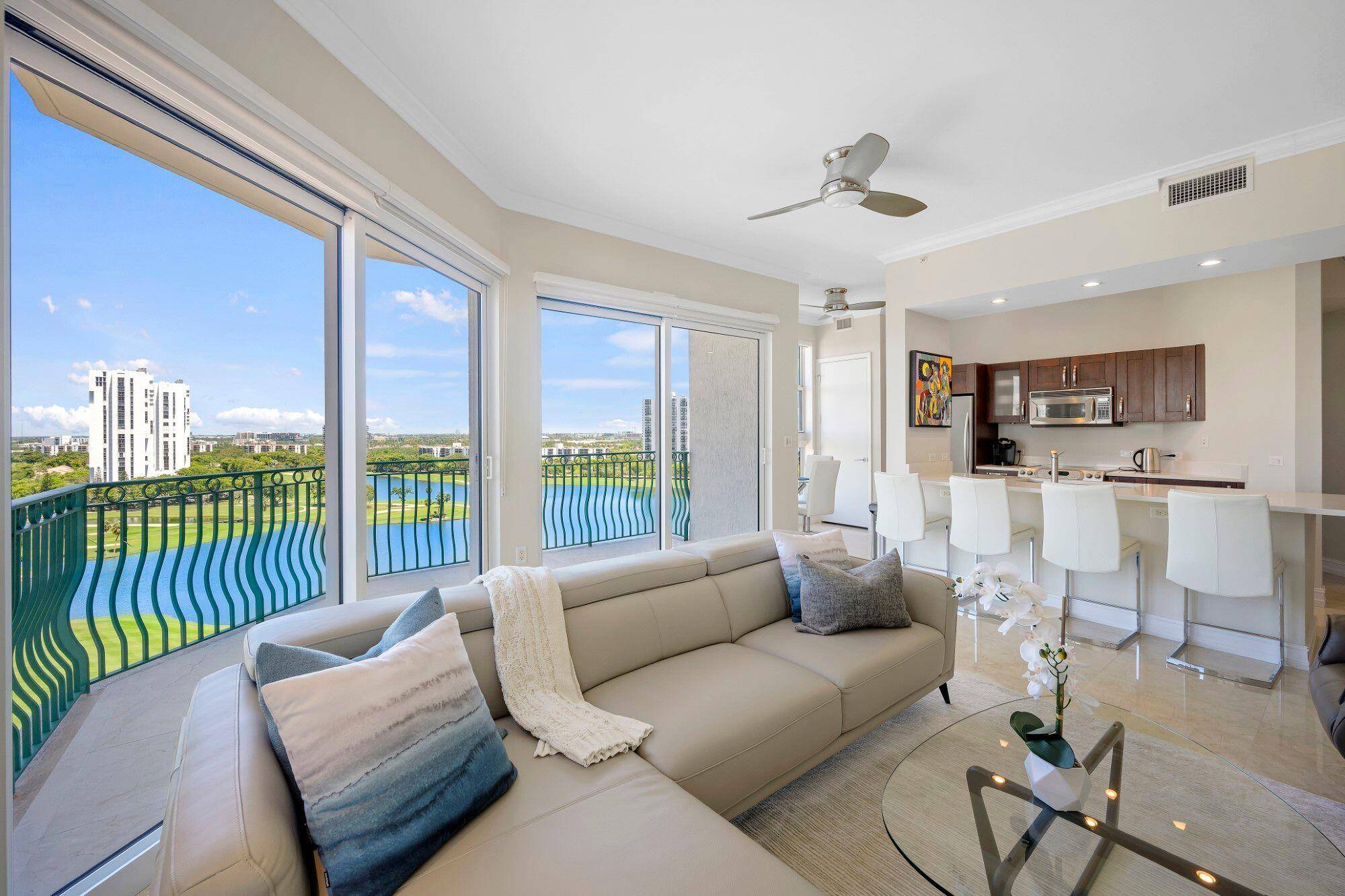 This Luxurious Penthouse located in the desirable Turnberry Village, offers the best Stunning views of the lake and and golf course.