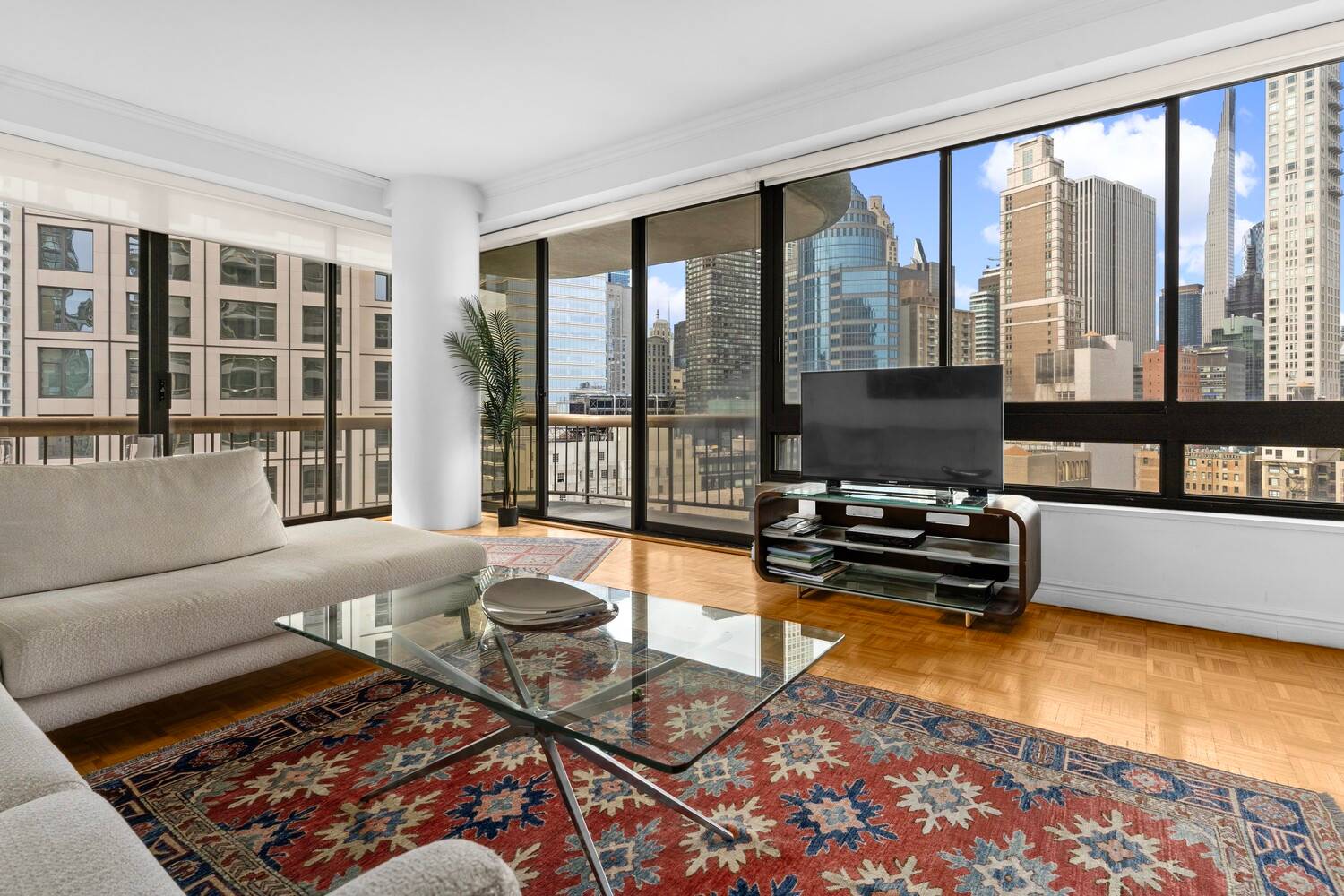 Perched high above the city, this elegant and oversized 1 Bed, 1.
