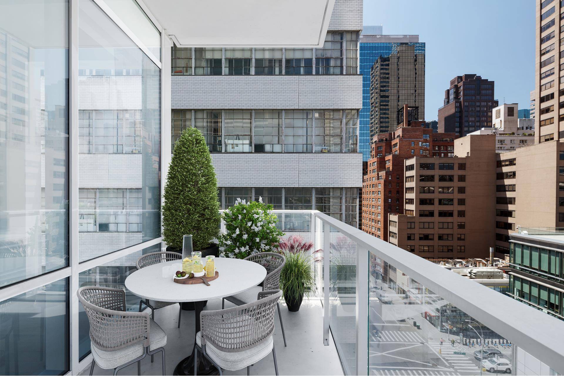 This spectacular 835 square foot one bedroom, one and a half bath light filled corner residence features 22 linear feet of terrace space with exposures to the south and west.