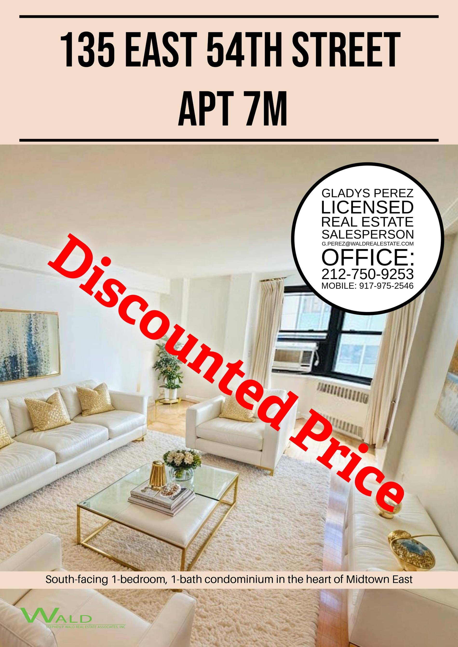 Don t miss this rare estate sale opportunity to own a spacious, South facing 1 bedroom, 1 bath condominium in the heart of Midtown East.