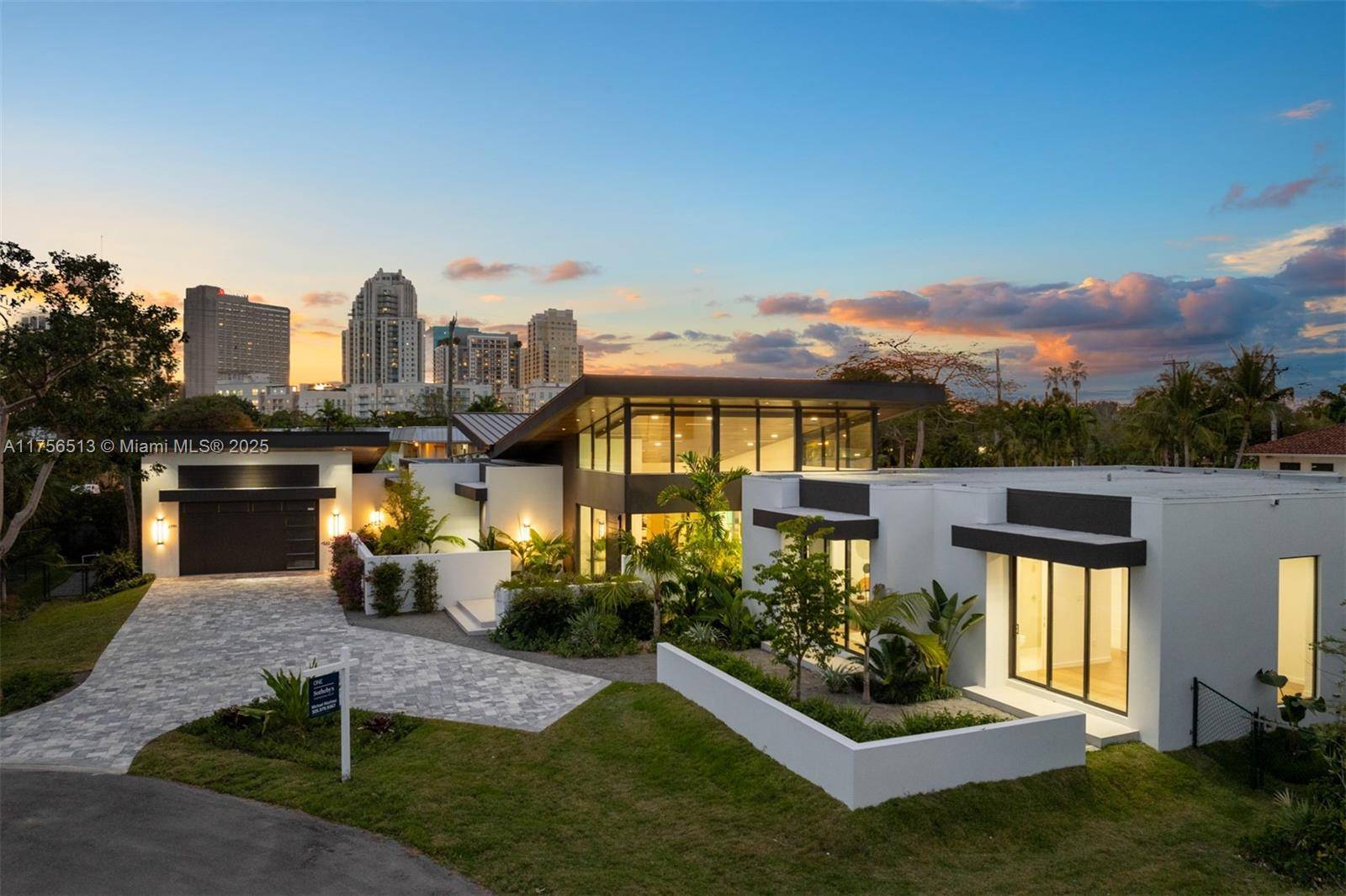 Discover mid century modern in this brand new 1 story estate, completed in 2025 in the exclusive cul de sac community of The Grove at Pinecrest.