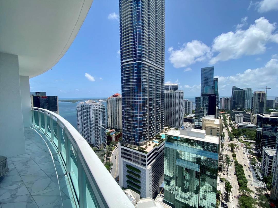Highly sought after 36th floor corner residence at Plaza on Brickell offering breathtaking panoramic bay and skyline views through floor to ceiling glass.