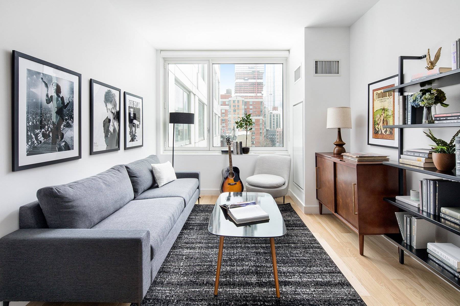 LANA Luxury Apartments Ninth Ave Large studio East facing Exposure Oversized windows Rift cut white oak floors Bosch washer and dryer Chefs Kitchen Whitewashed oak cabinetry, Calacatta backsplash, Caesarstone countertop, ...