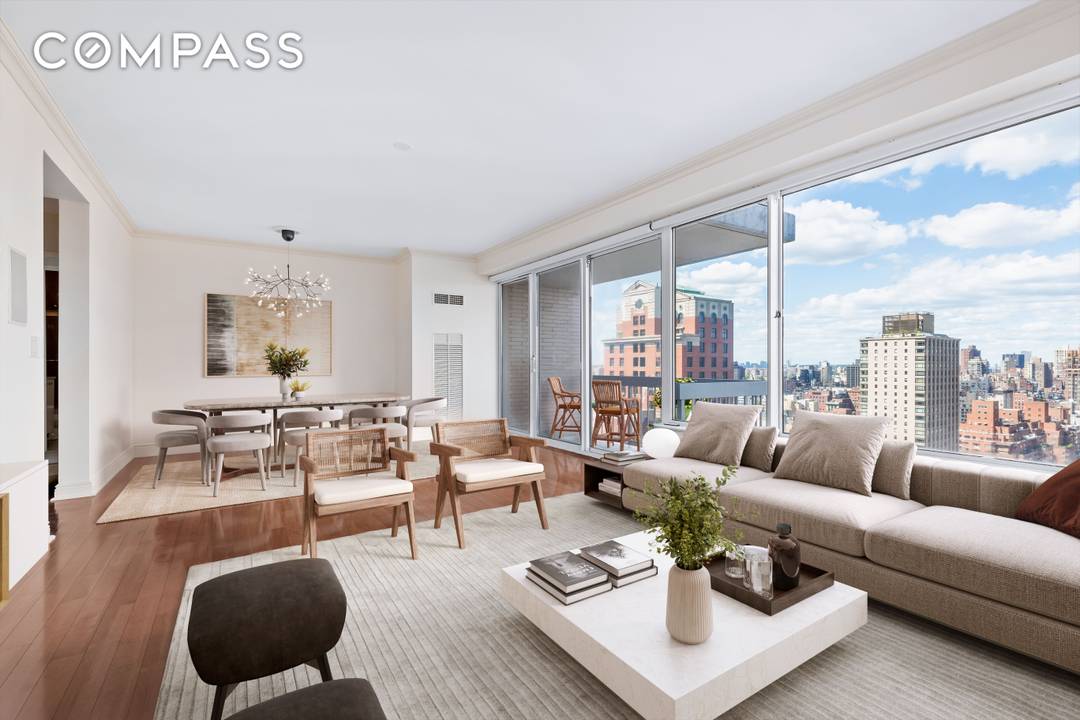 Welcome to 200 East 69th Street 29B, an expansive corner three bedroom, three bathroom residence perched high above the Upper East Side, offering sweeping panoramic views and refined modern living ...