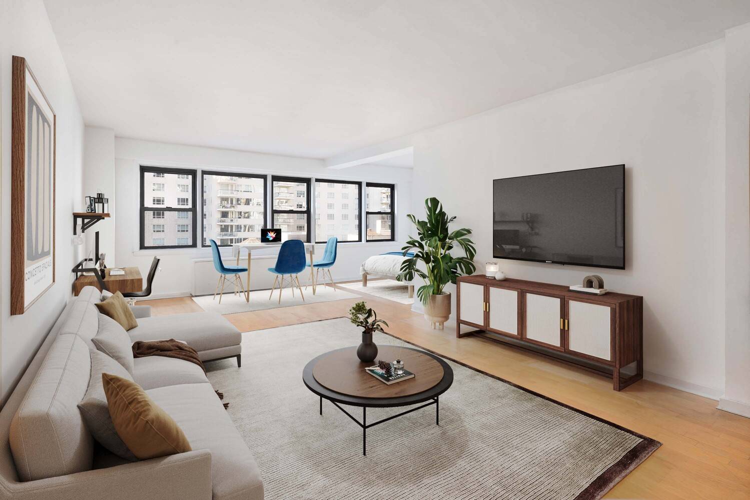 Welcome to this bright and airy high floor alcove studio which features expansive, unobstructed Southern views and a spacious, loft like layout that can easily be converted into a junior ...