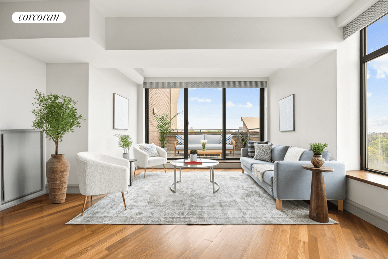 Live mere moments from Prospect Park in a stunning 3 bedroom apartment with triple exposures and 2 private outdoor spaces !