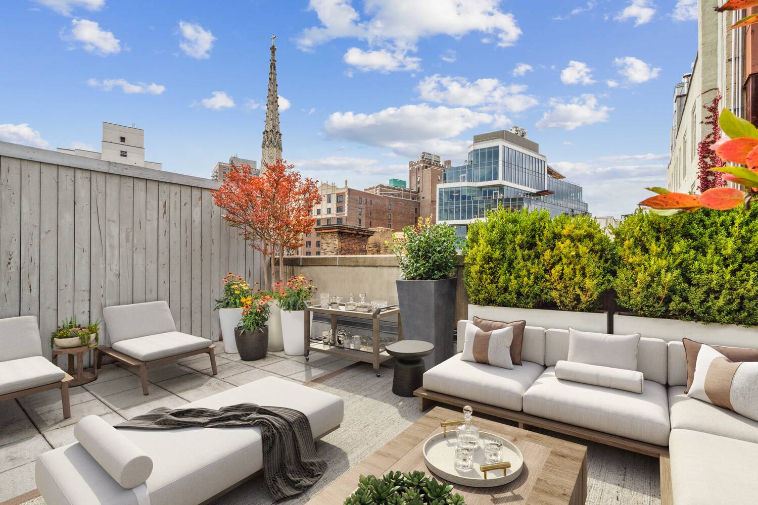 This exceptional two bedroom, two bath duplex combines loft like scale with beautifully proportioned private outdoor space.
