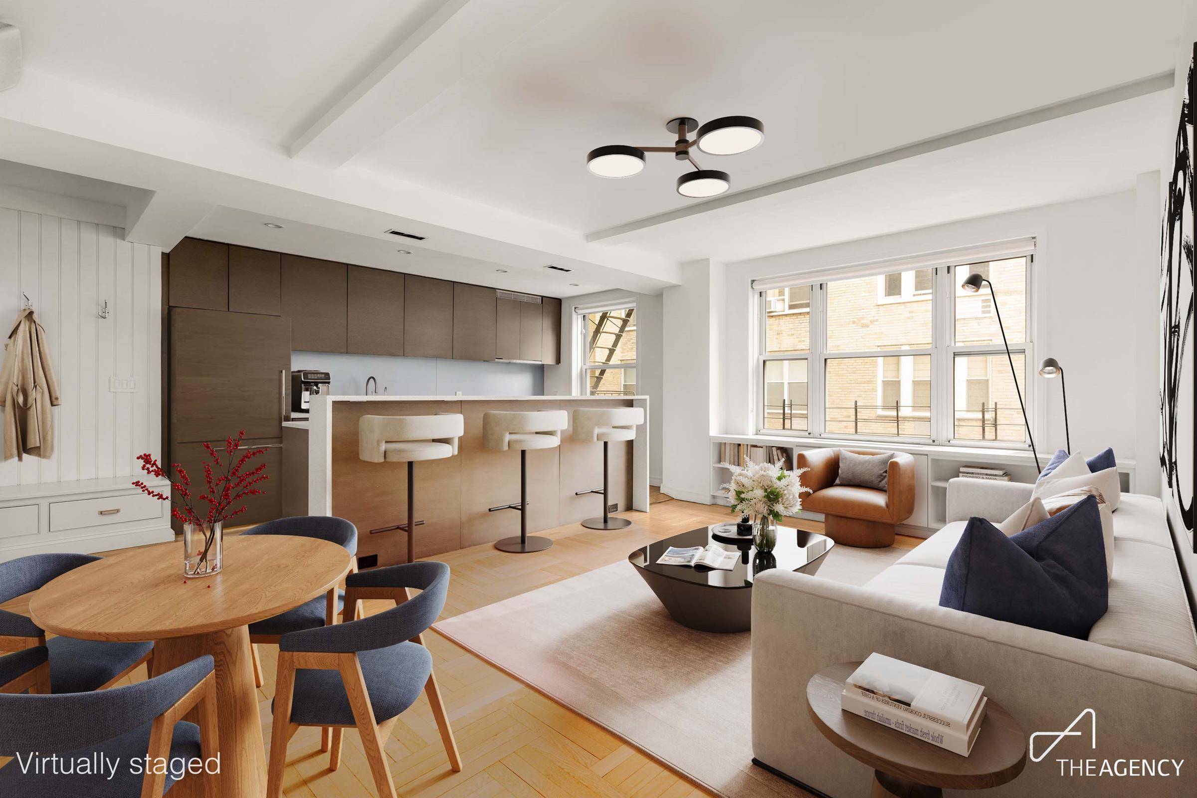 Sun drenched sophistication meets pre war charm in this exquisitely gut renovated two bedroom, one and a half bath home perched high above Gramercy Park.