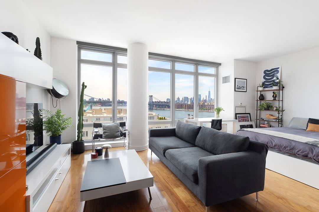 2 Northside Piers Apt 12D large South Facing Alcove Studio with unobstructed river views and of the Manhattan Skyline !